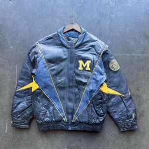 Vintage 90s University of Michigan Leather Jacket Pro Player Size Medium